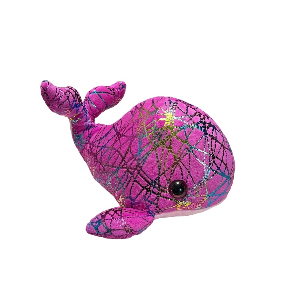 Kellytoy Plush Whale Kids Small Pink Rainbow Foil Print Stuffed Animal Sea Life